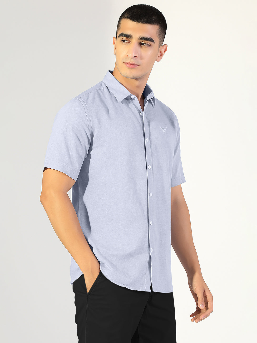Men's Blue Regular Fit Short Sleeve Casual Shirt