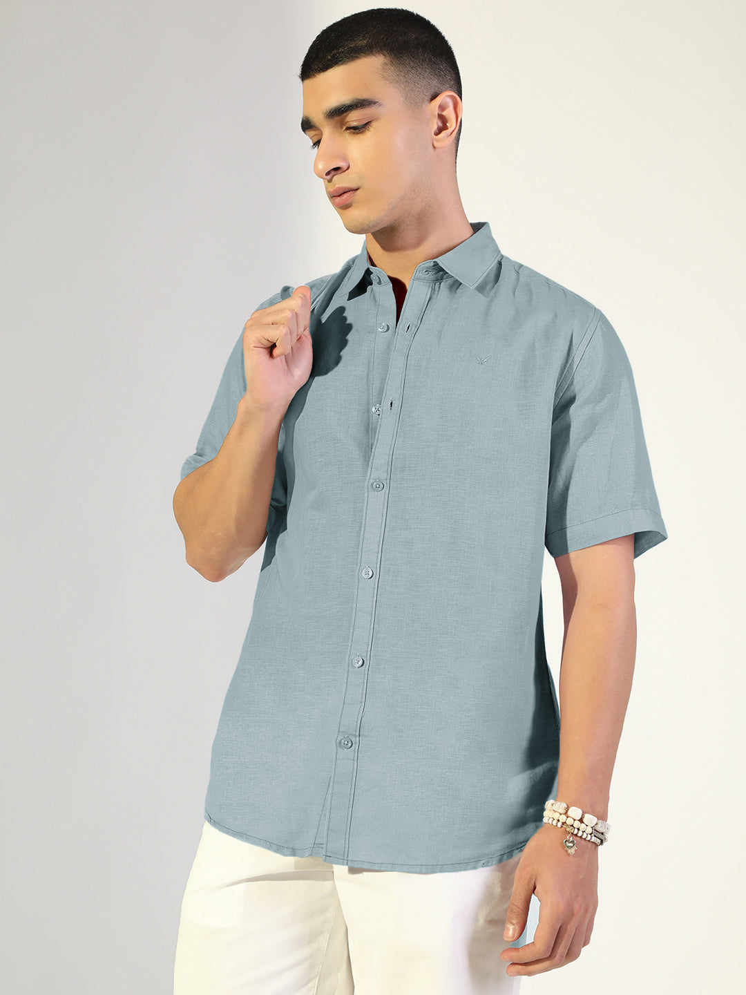Men's Blue Regular Fit Short Sleeve Casual Shirt