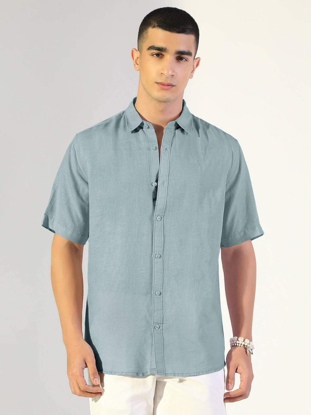Men's Blue Regular Fit Short Sleeve Casual Shirt