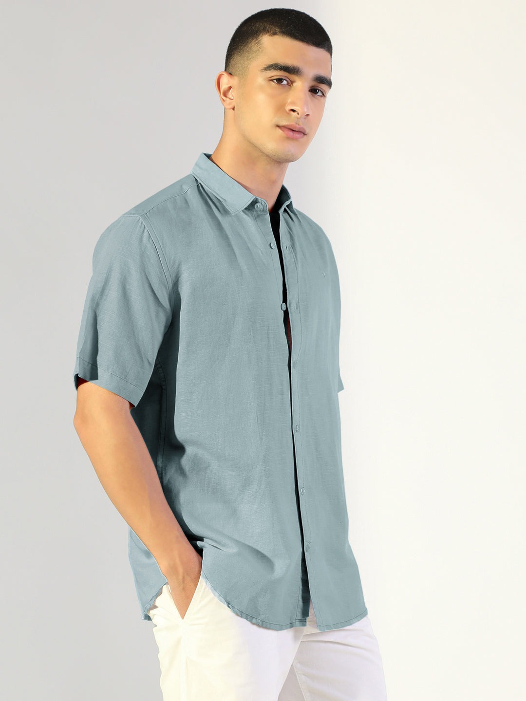 Men's Blue Regular Fit Short Sleeve Casual Shirt