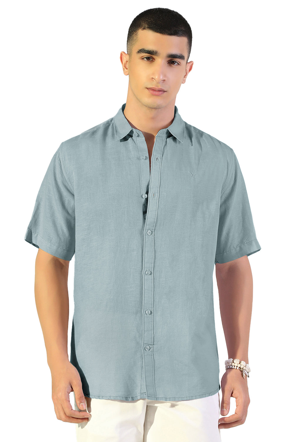Men's Blue Regular Fit Short Sleeve Casual Shirt
