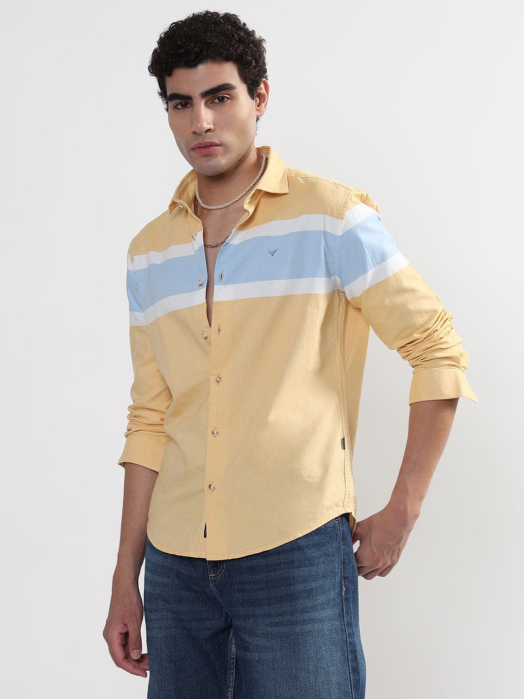 Men's Striped Yellow Slim Fit Shirt
