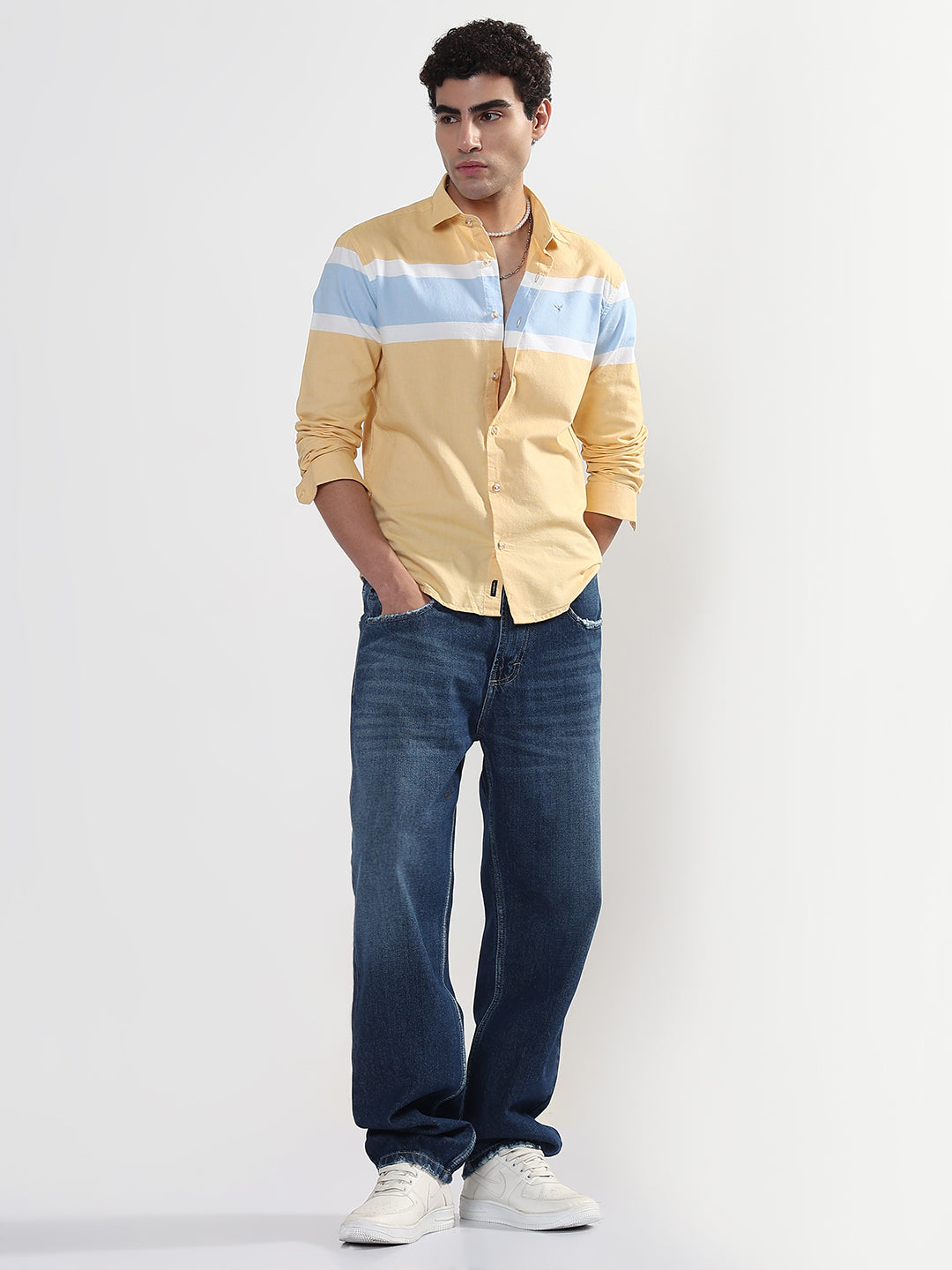 Men's Striped Yellow Slim Fit Shirt