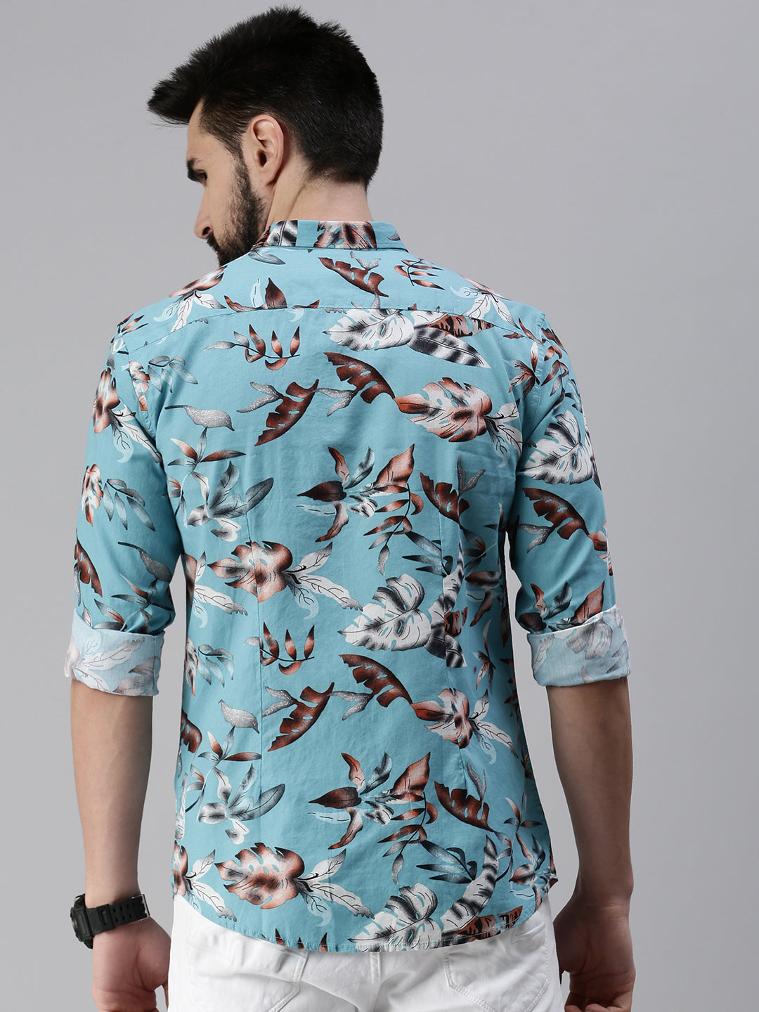 Men Spread Collar Printed Blue Shirt