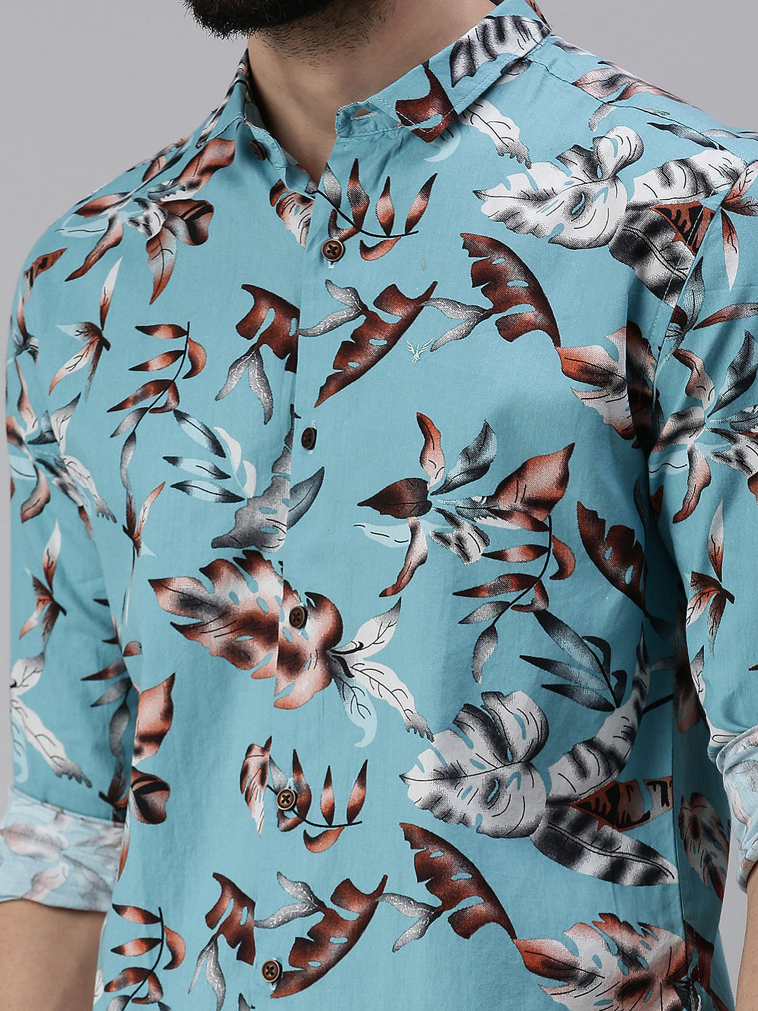 Men Spread Collar Printed Blue Shirt