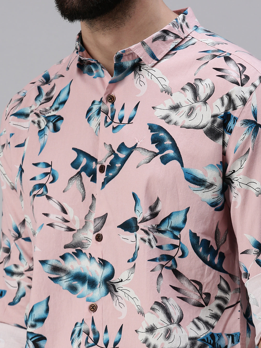 Men Spread Collar Printed Pink Shirt