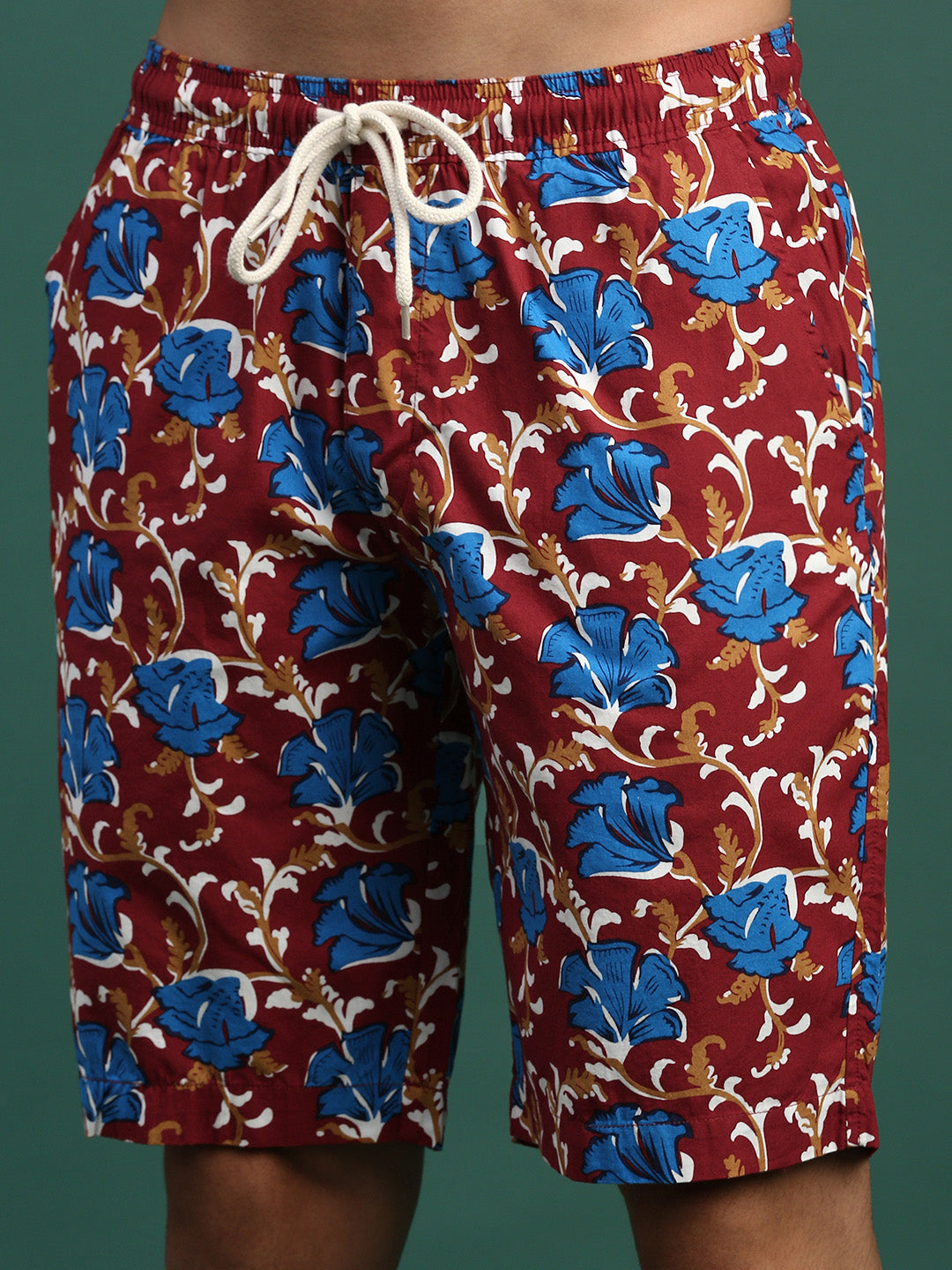 Men Printed Cuban Collar Maroon Relaxed Fit Co Ords Set