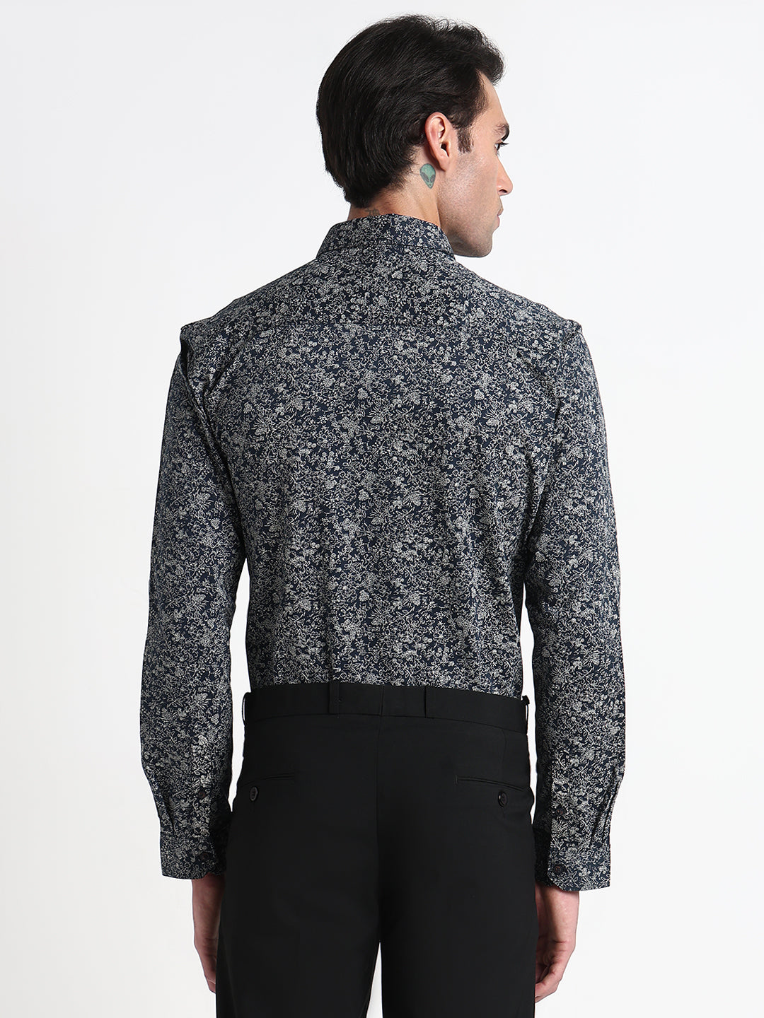 Men's Navy Blue Floral Slim Fit Formal Shirt