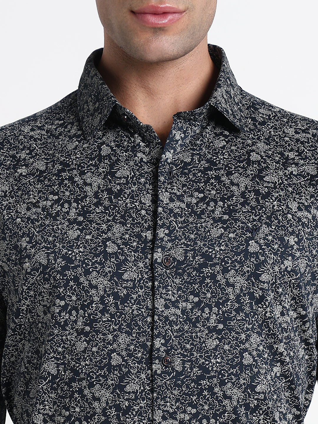 Men's Navy Blue Floral Slim Fit Formal Shirt