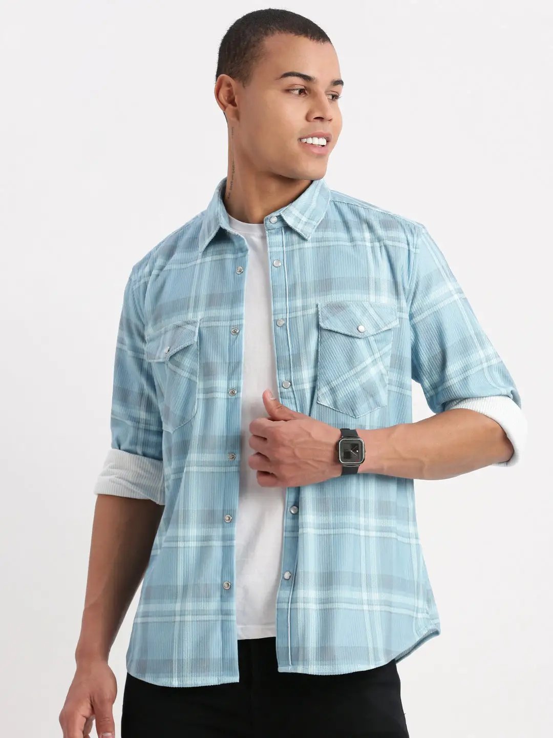 Men's Tartan Checks Blue Shirt