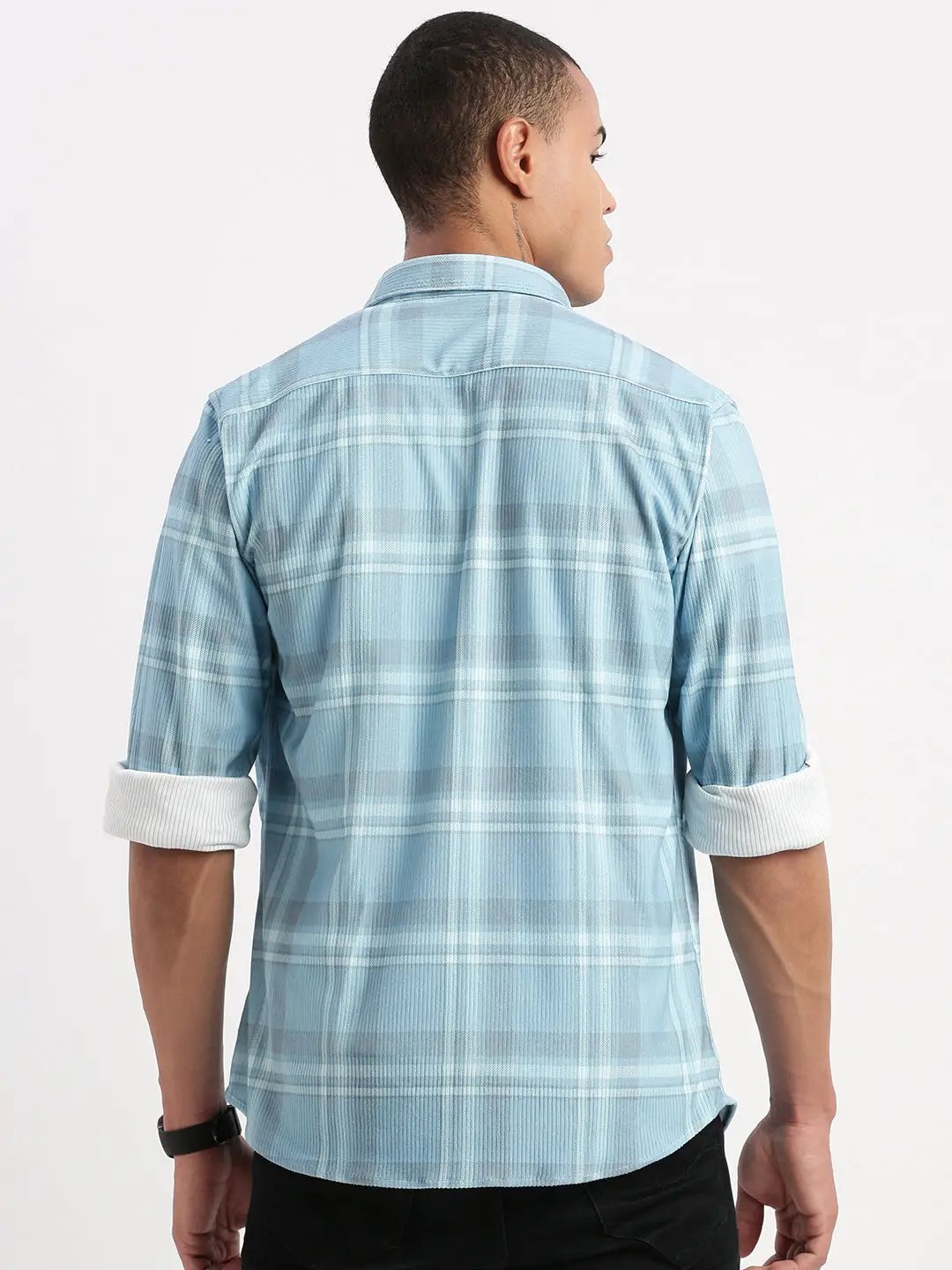 Men's Tartan Checks Blue Shirt