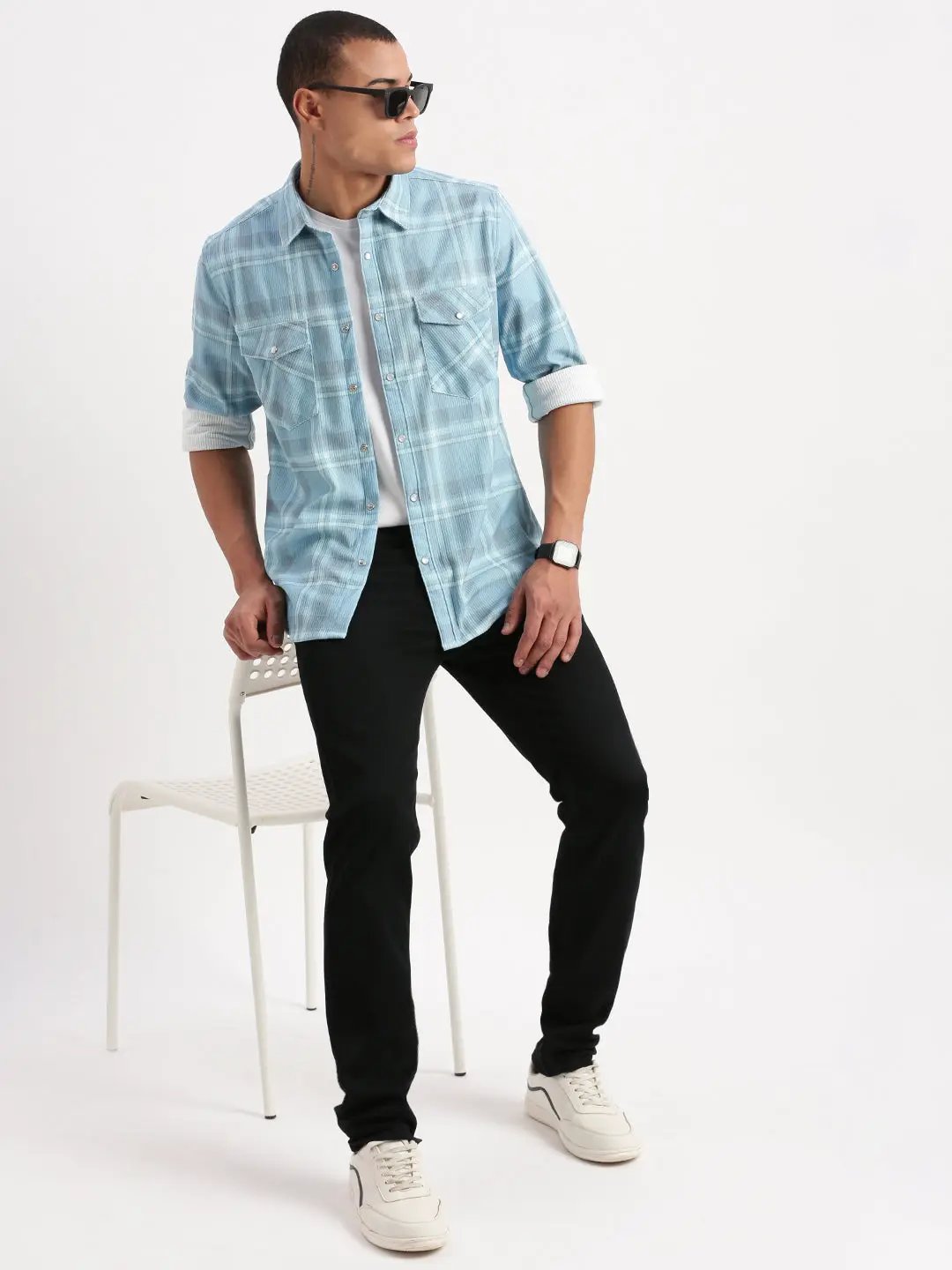 Men's Tartan Checks Blue Shirt