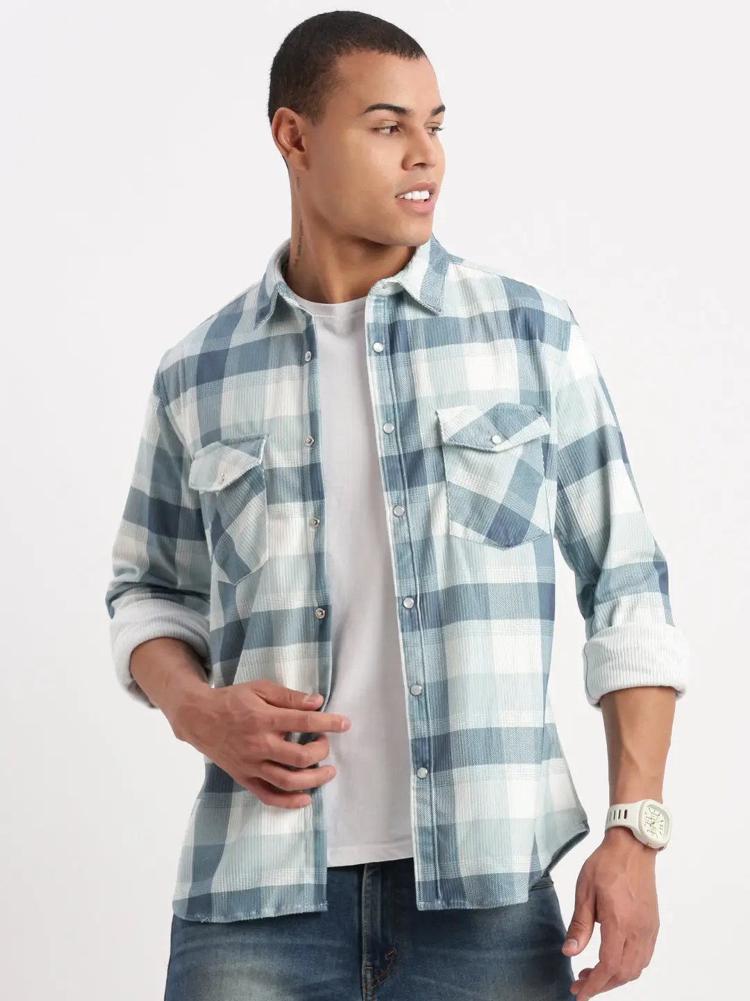 Men's Tartan Checks Teal Shirt