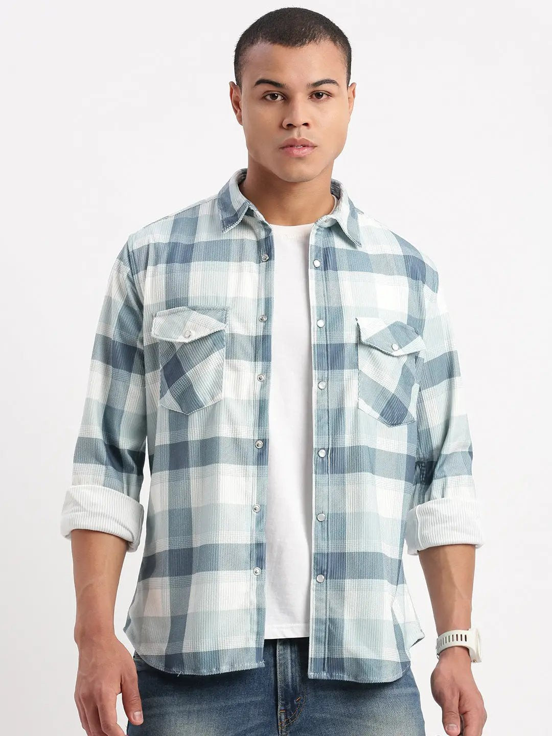 Men's Tartan Checks Teal Shirt