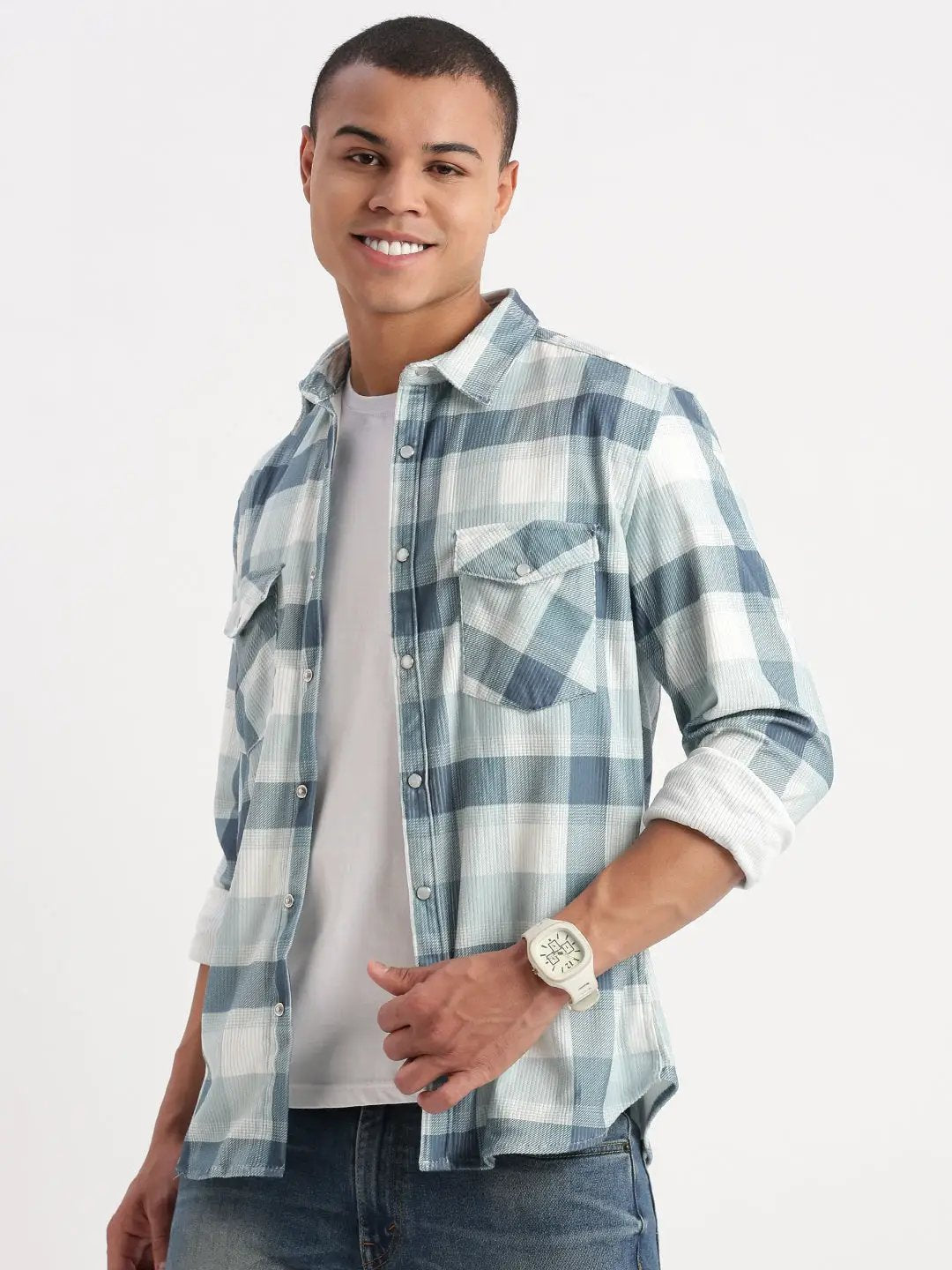 Men's Tartan Checks Teal Shirt