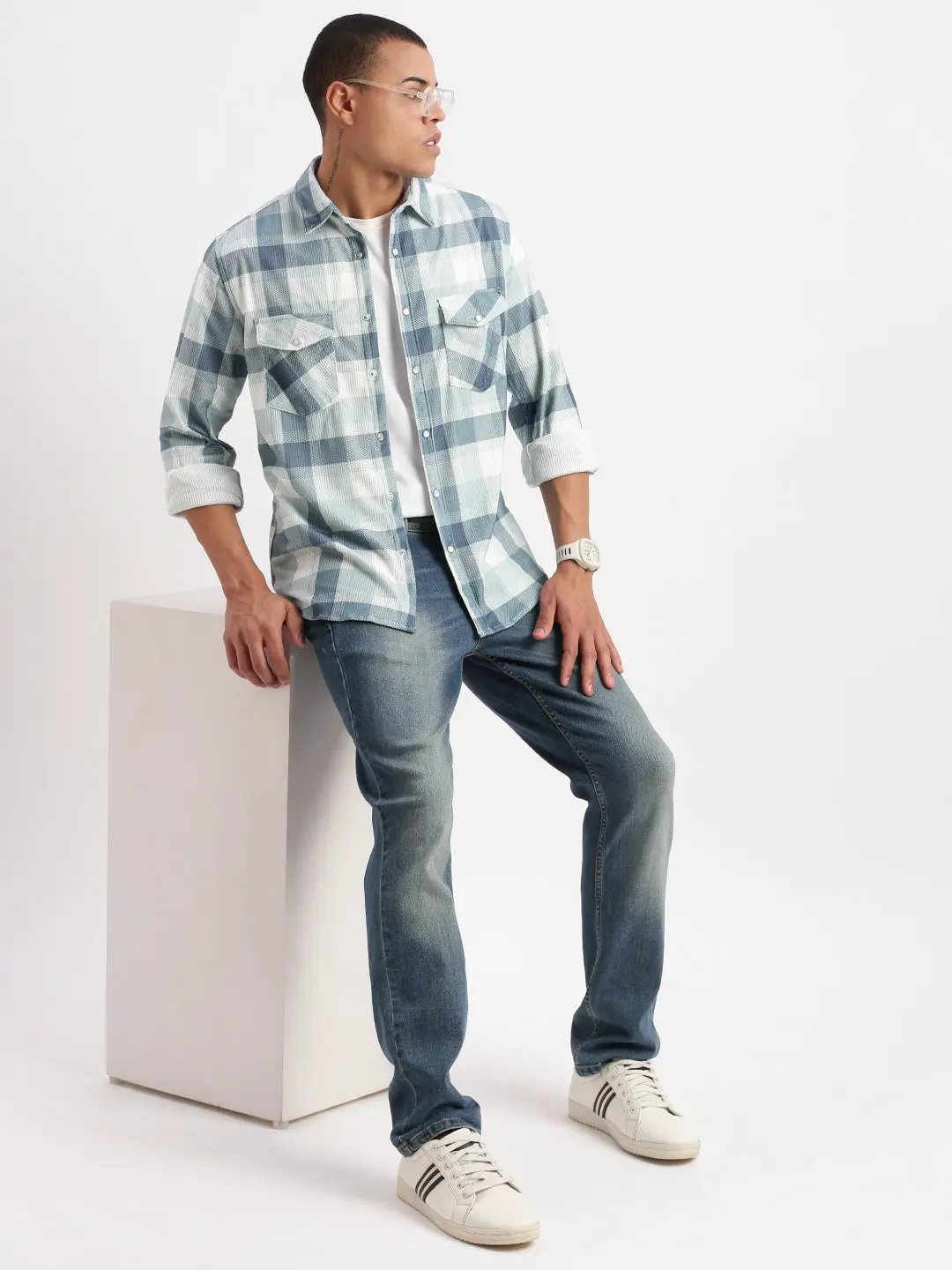 Men's Tartan Checks Teal Shirt