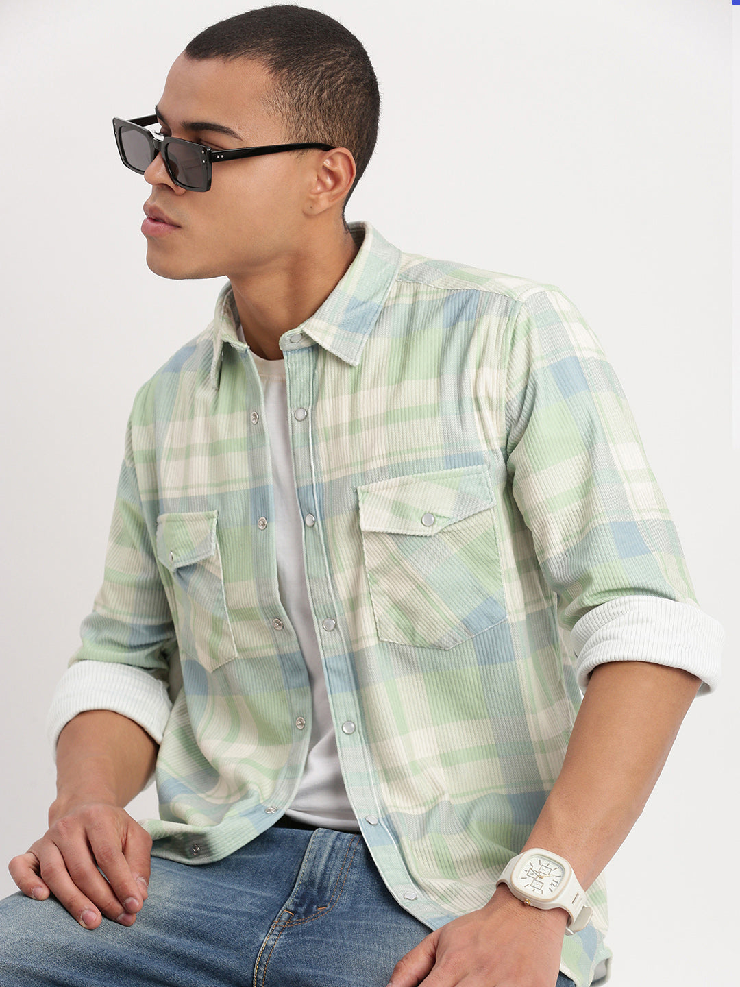 Men Tartan Checks Green Shirt