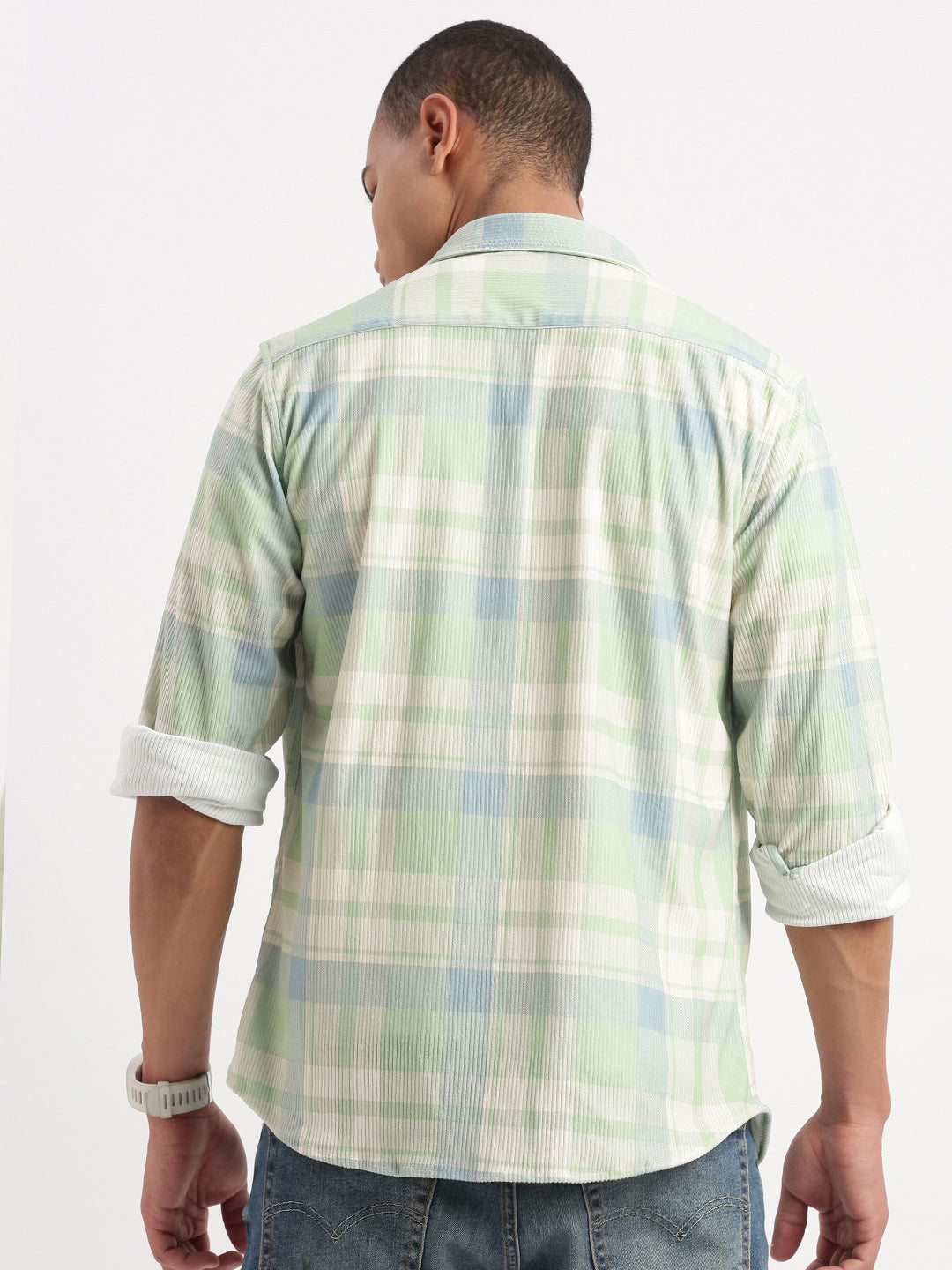 Men Tartan Checks Green Shirt