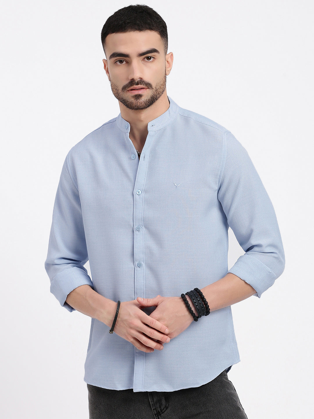 Men Blue Solid Slim Fit Shirt