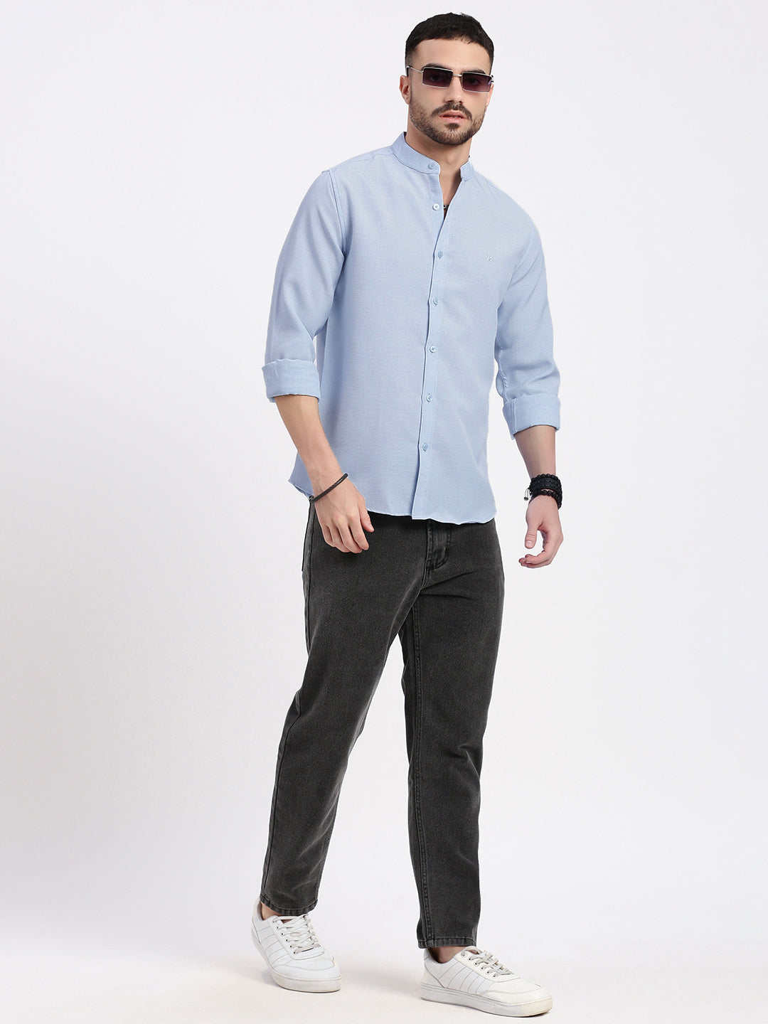 Men Blue Solid Slim Fit Shirt