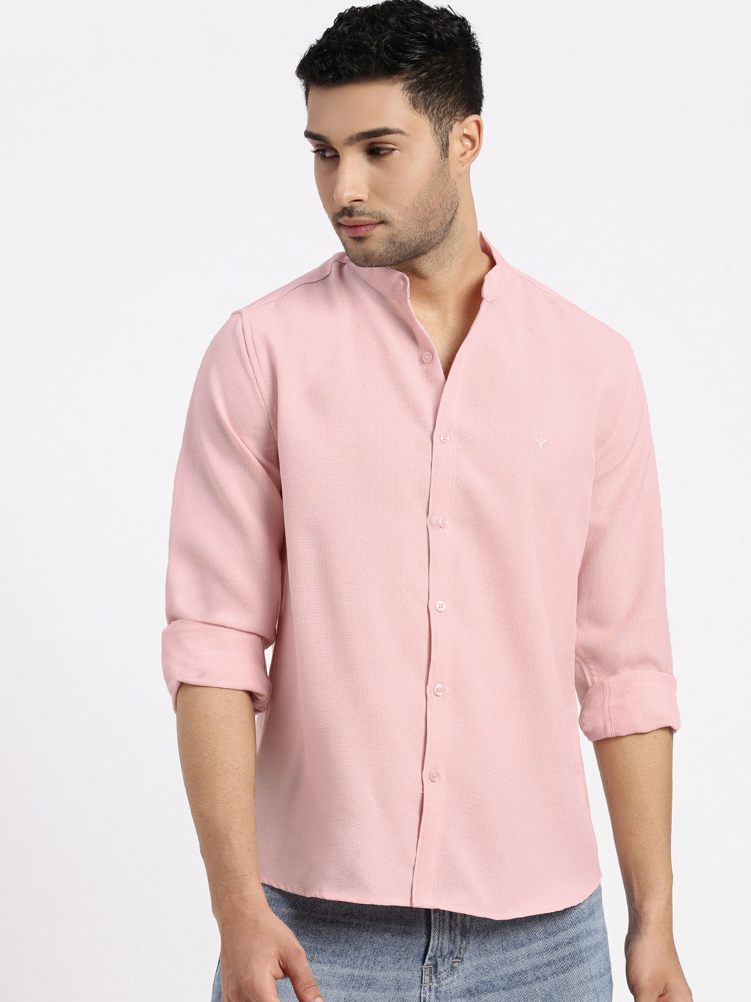 Men Peach Solid Slim Fit Shirt