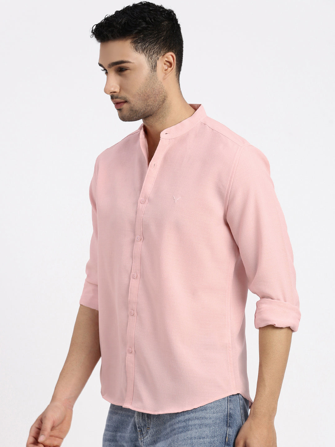 Men Peach Solid Slim Fit Shirt