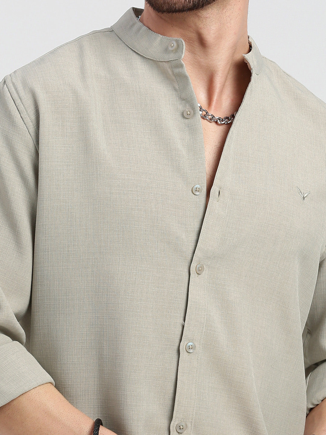 Men Beige Solid Slim Fit Shirt