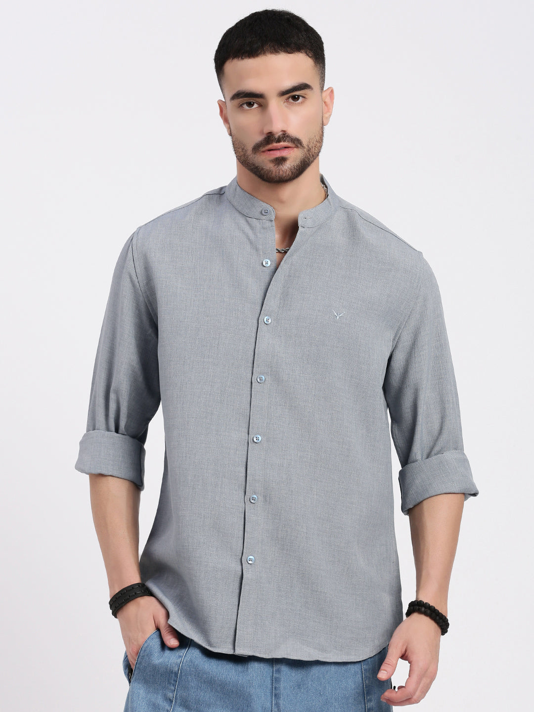 Men Grey Solid Slim Fit Shirt