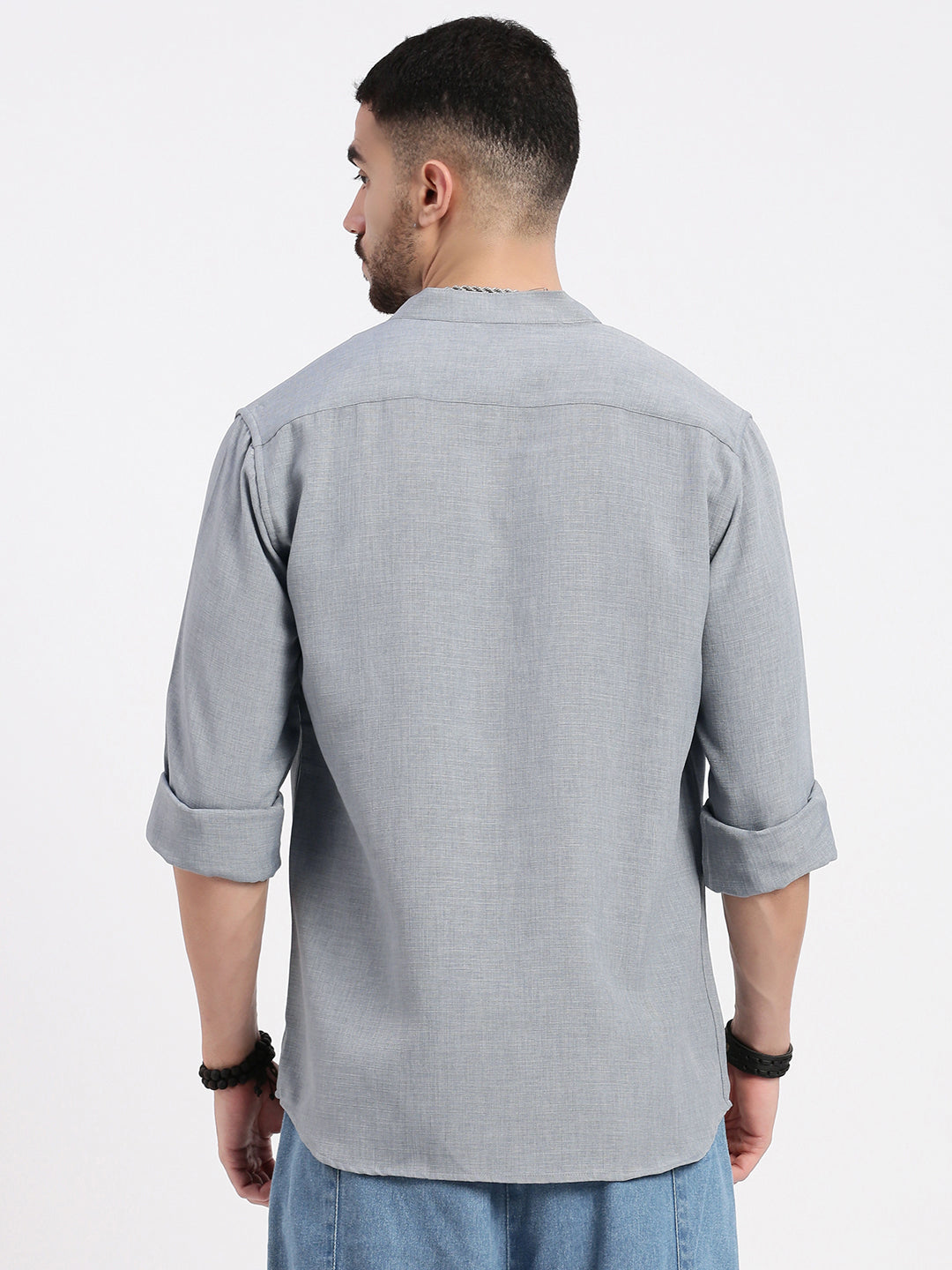 Men Grey Solid Slim Fit Shirt