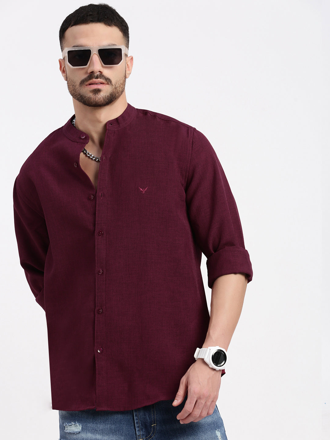 Men Maroon Solid Slim Fit Shirt