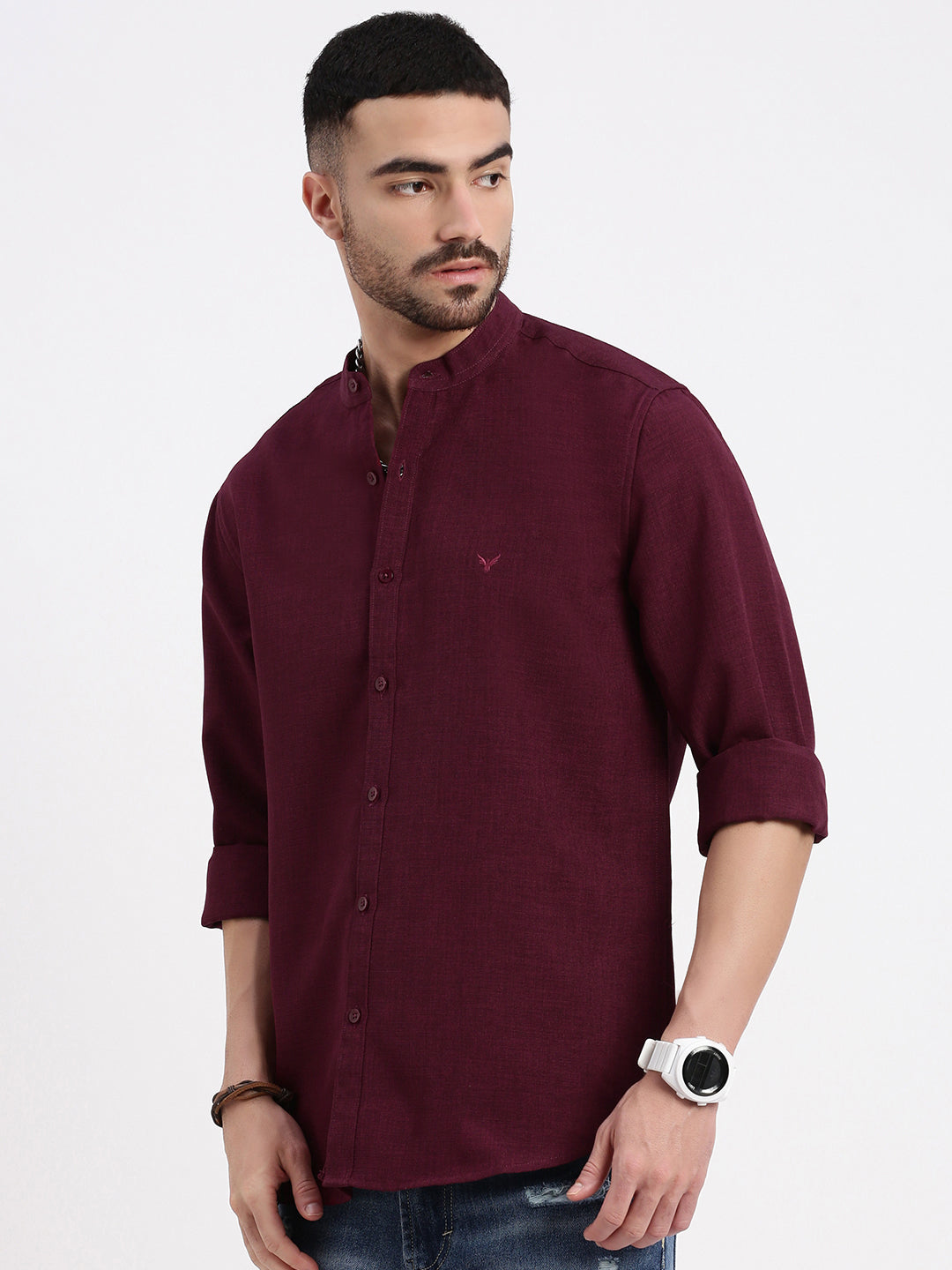 Men Maroon Solid Slim Fit Shirt