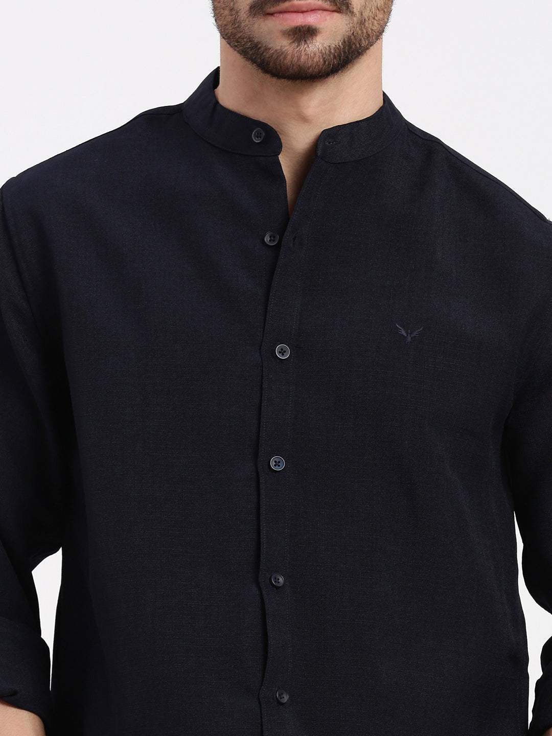 Men Navy Blue Solid Slim Fit Shirt