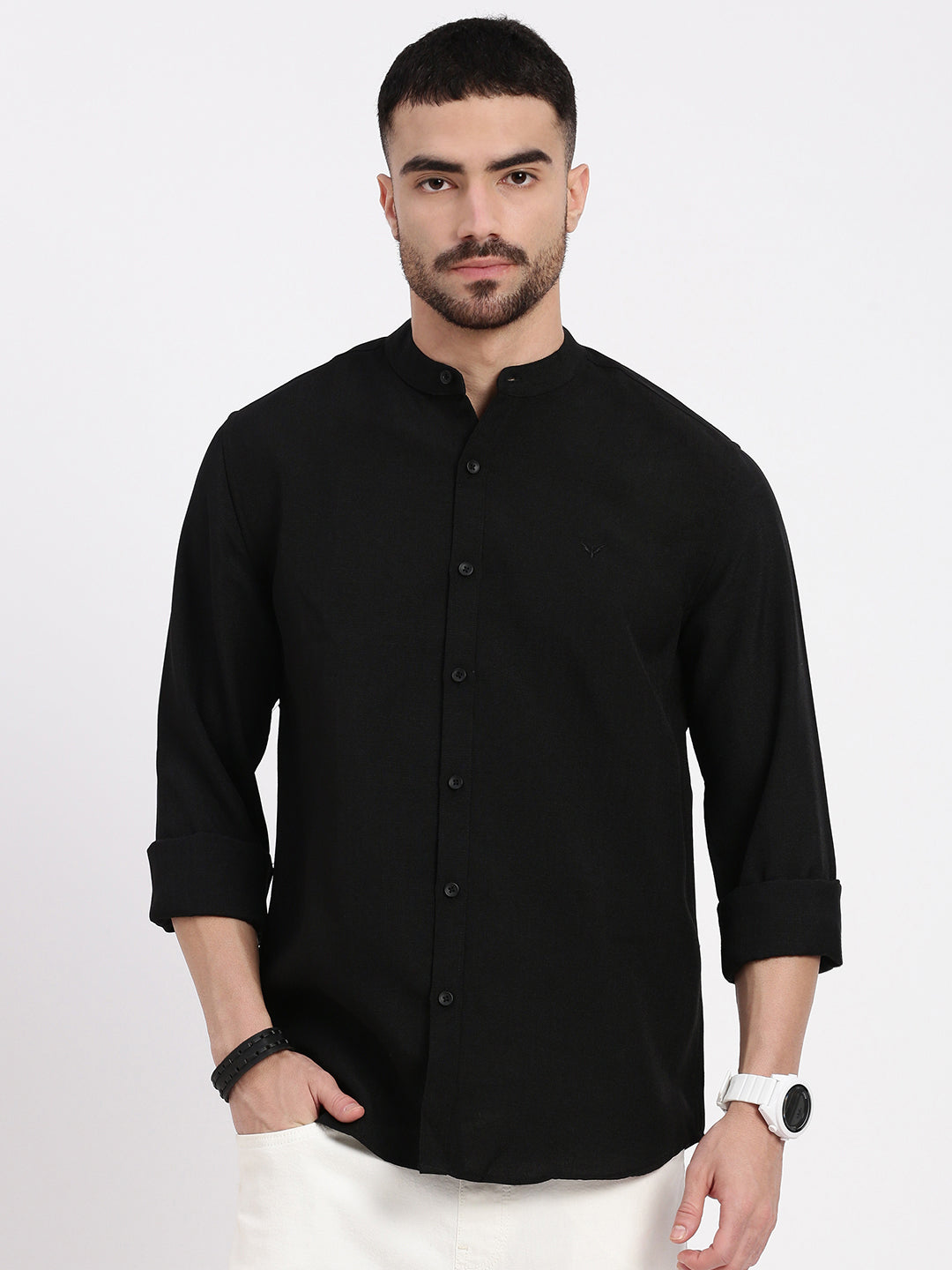 Men Black Solid Slim Fit Shirt