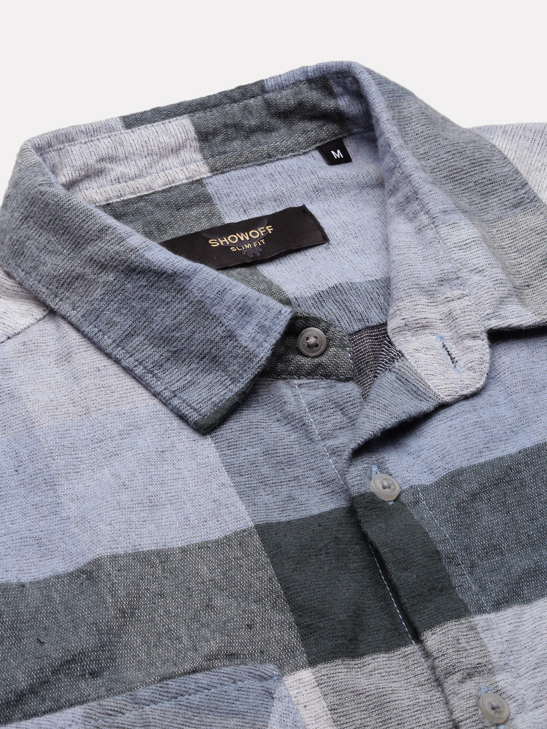 Men Grey Checked Slim Fit Shirt