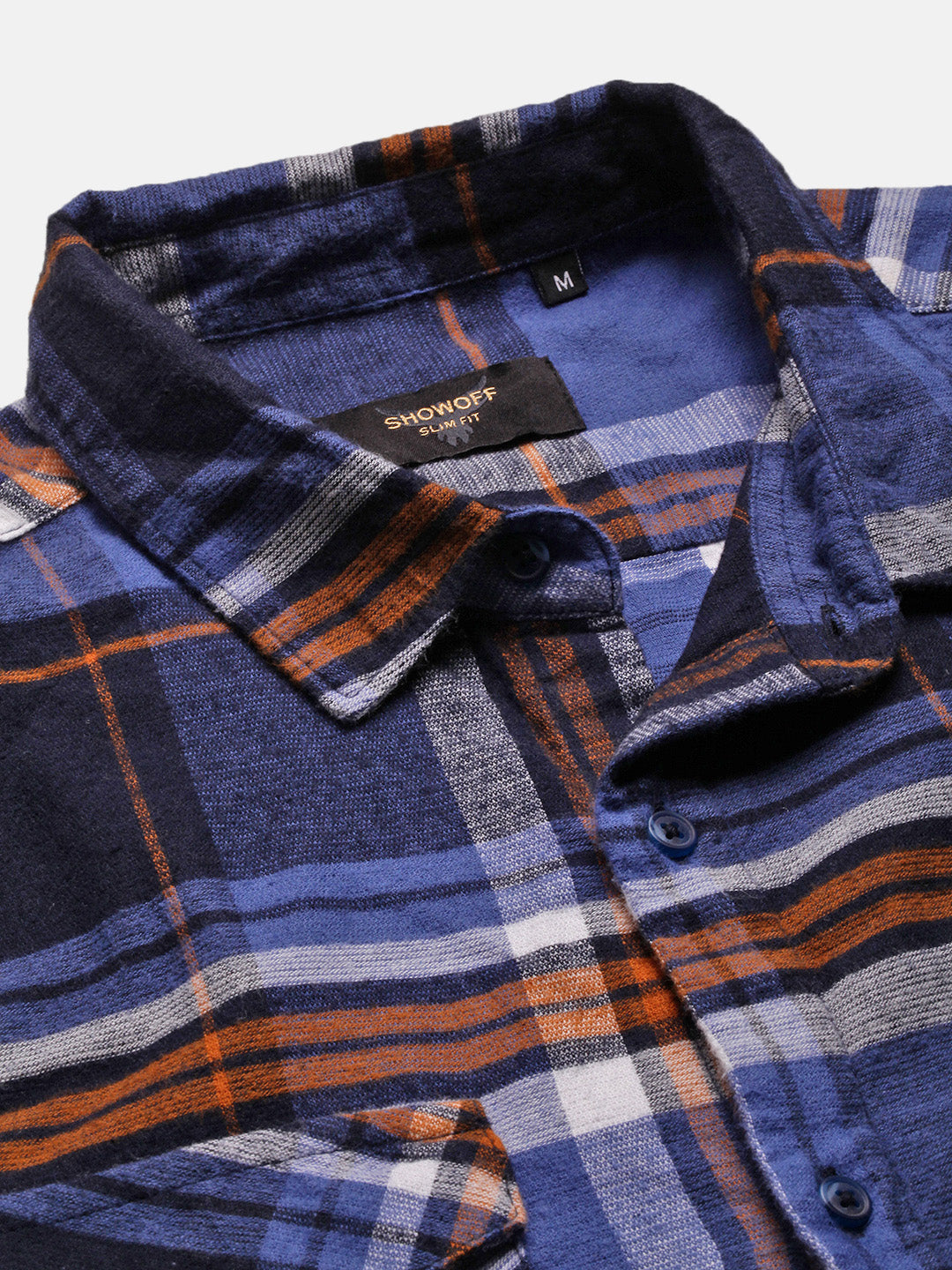 Men Navy Blue Checked Slim Fit Shirt