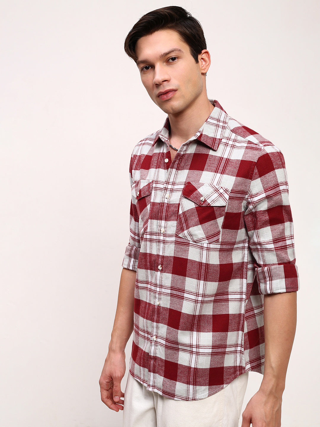 Men Red Checked Slim Fit Shirt