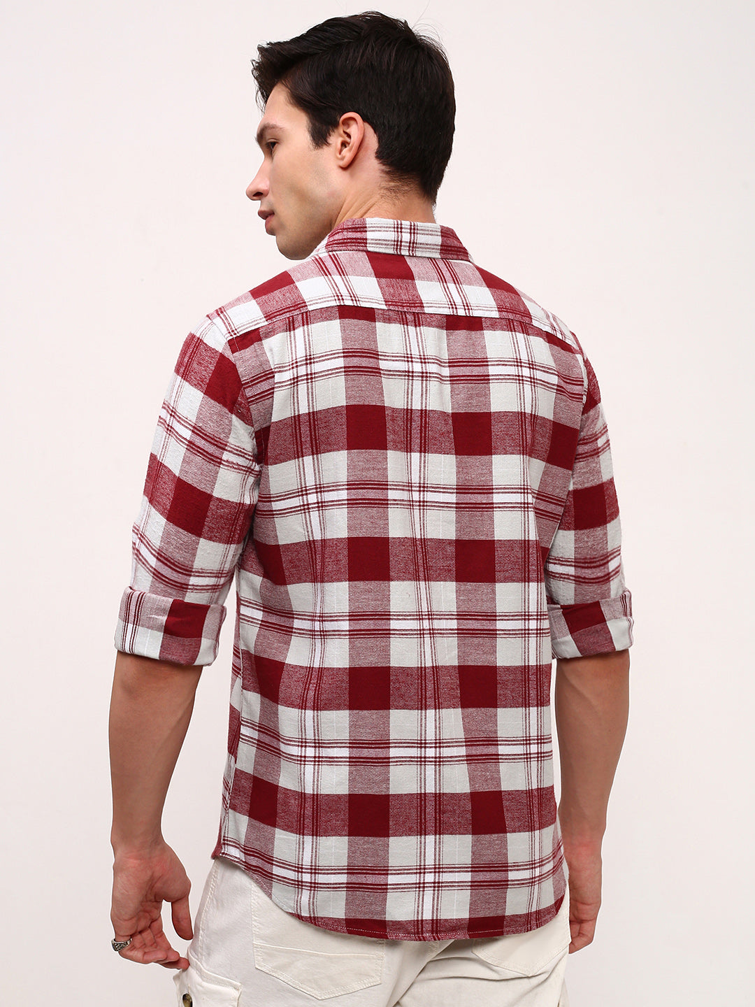 Men Red Checked Slim Fit Shirt