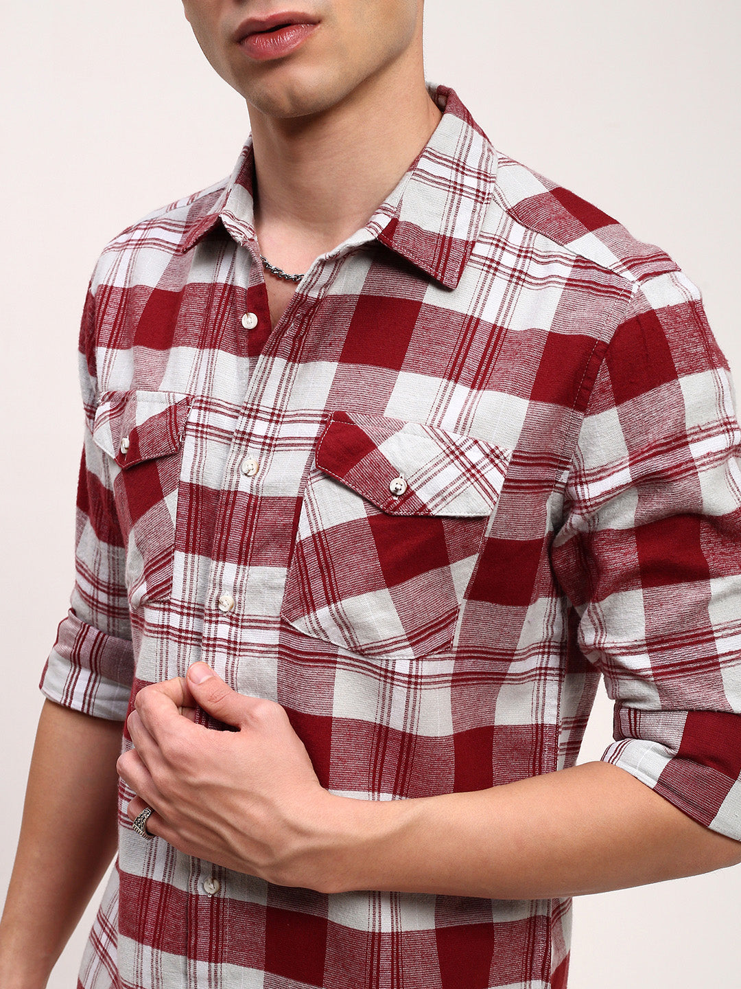 Men Red Checked Slim Fit Shirt