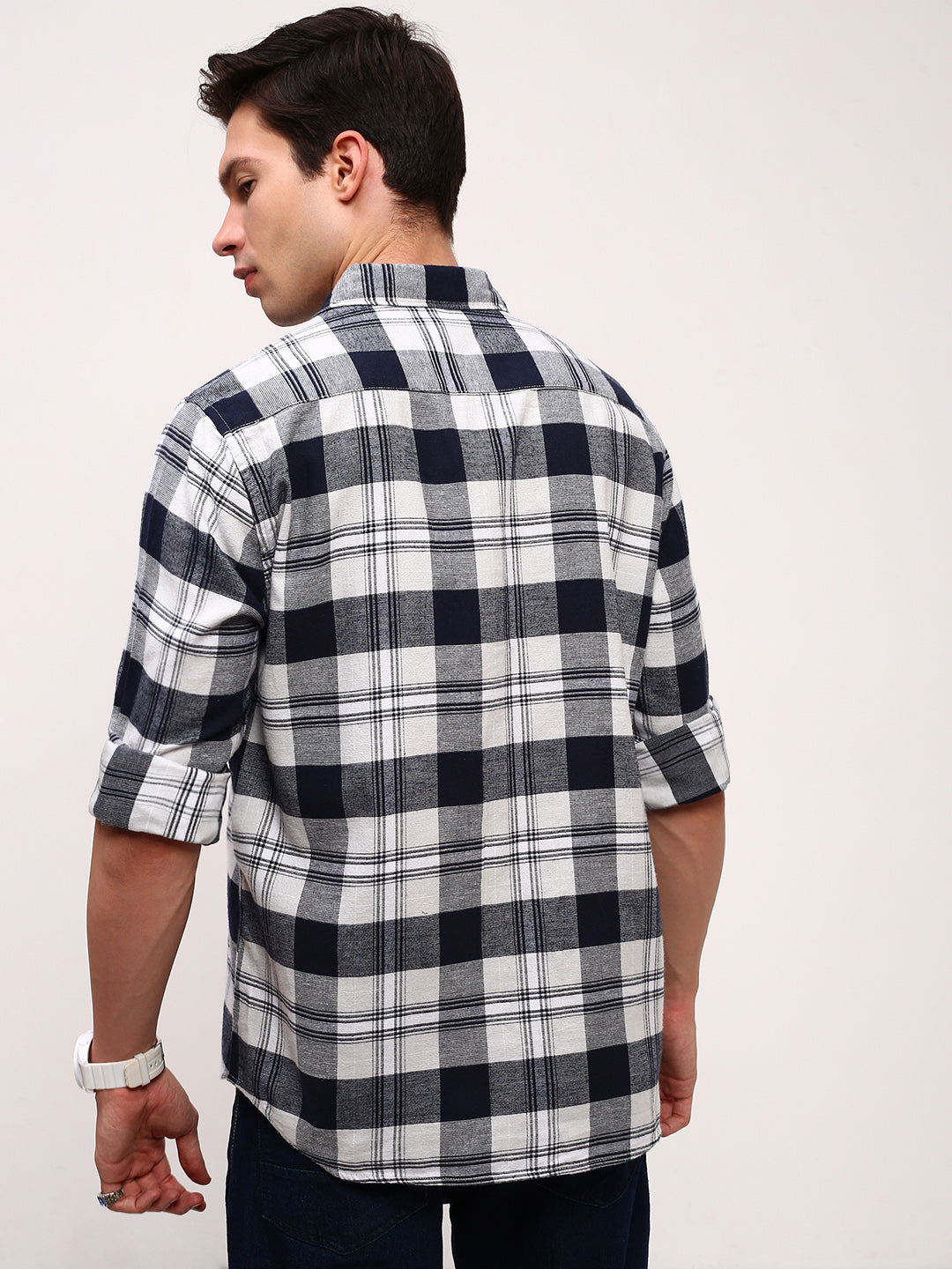 Men Grey Checked Slim Fit Shirt