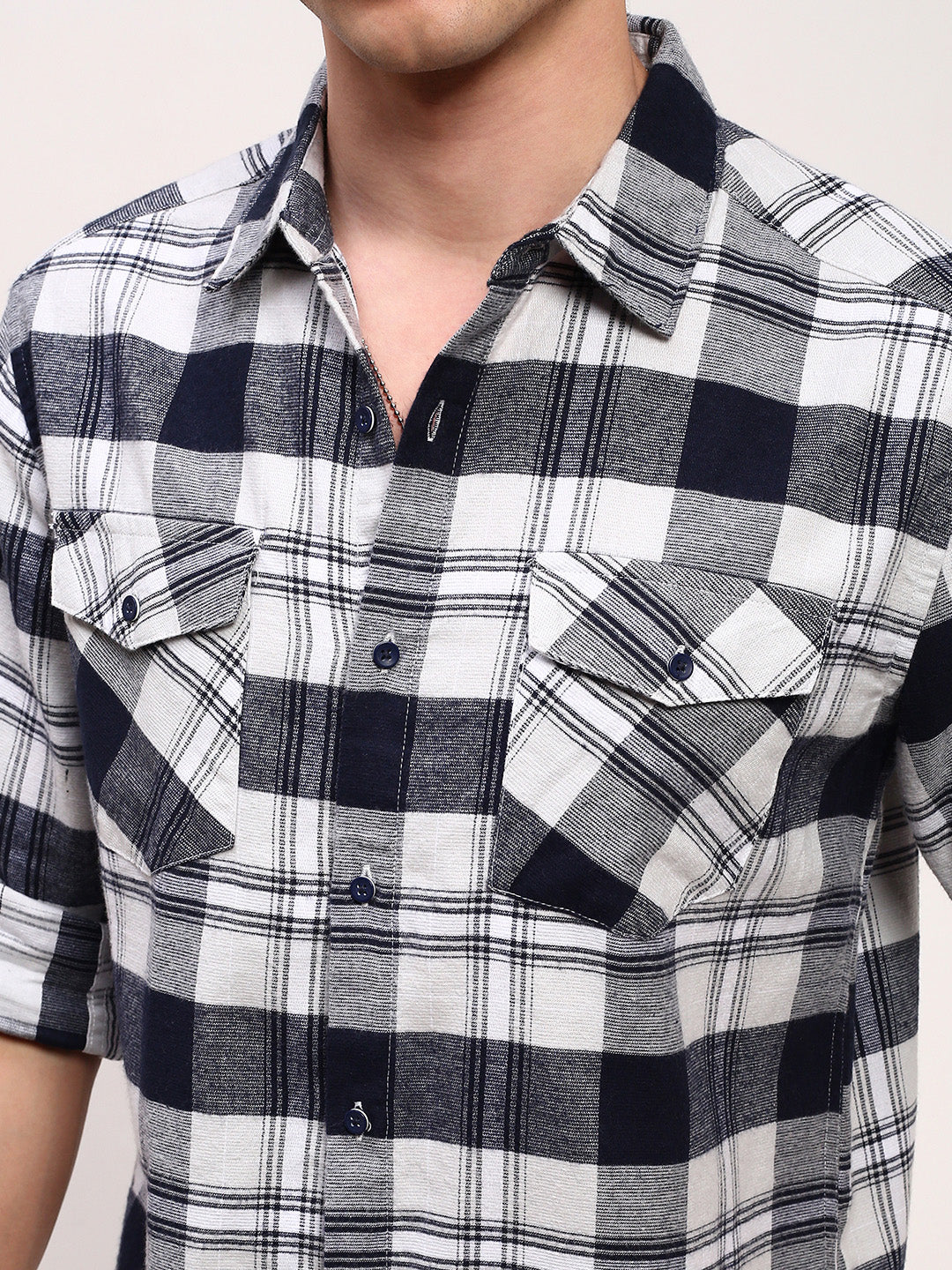 Men Grey Checked Slim Fit Shirt