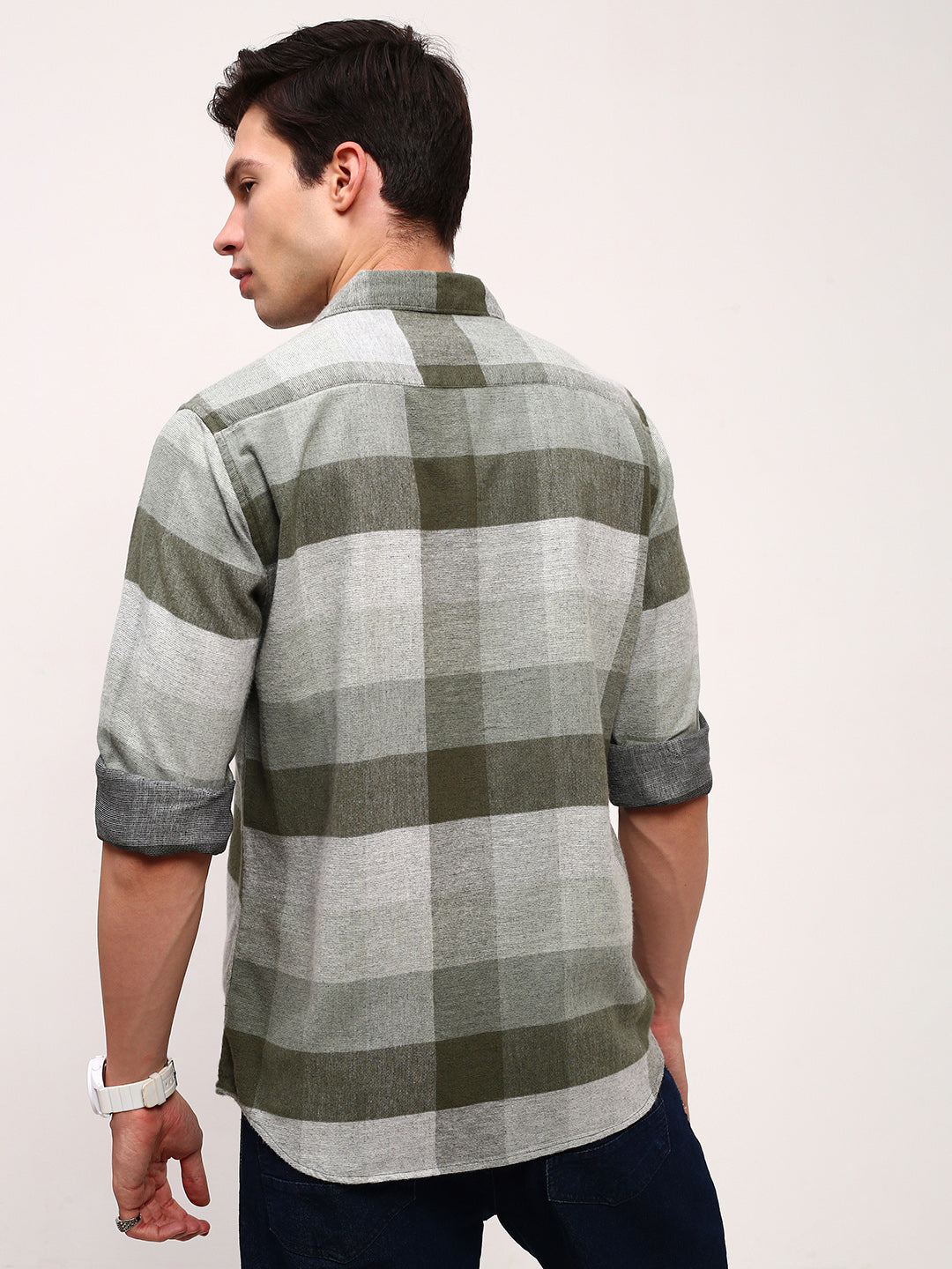 Men Green Checked Slim Fit Shirt