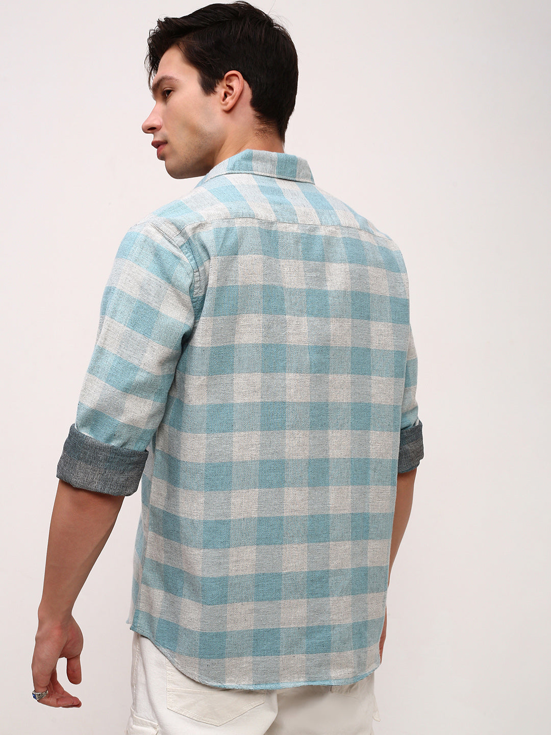 Men Blue Checked Slim Fit Shirt