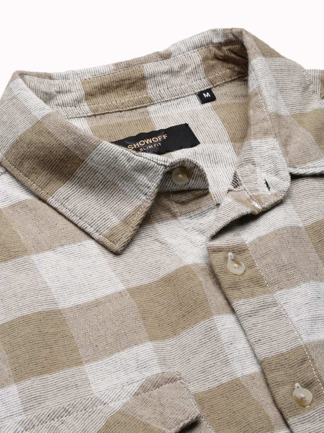 Men Olive Checked Slim Fit Shirt