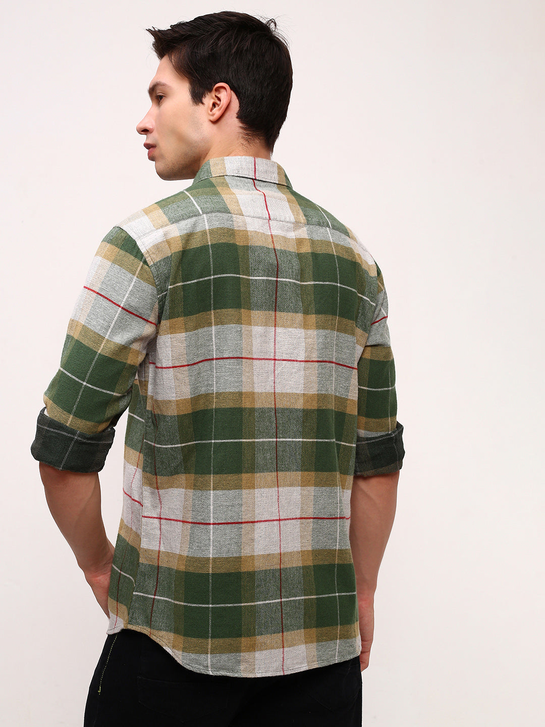 Men Green Checked Slim Fit Shirt