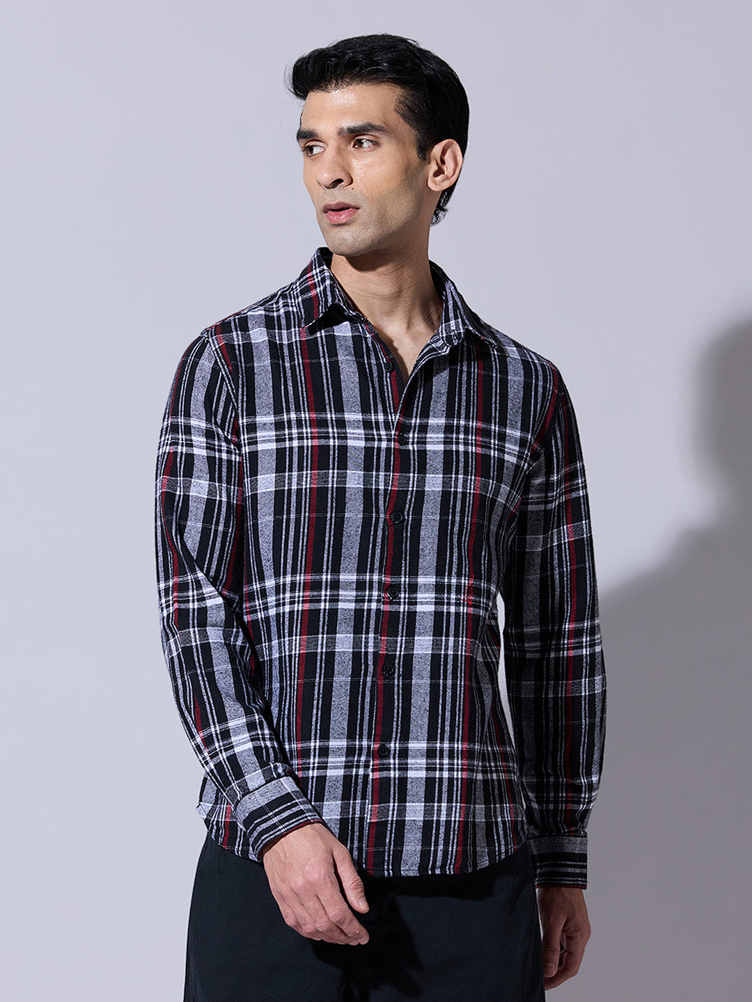 Men's Plaid Checked Black Casual Shirt
