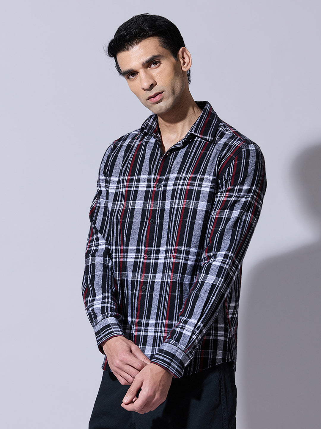 Men's Plaid Checked Black Casual Shirt