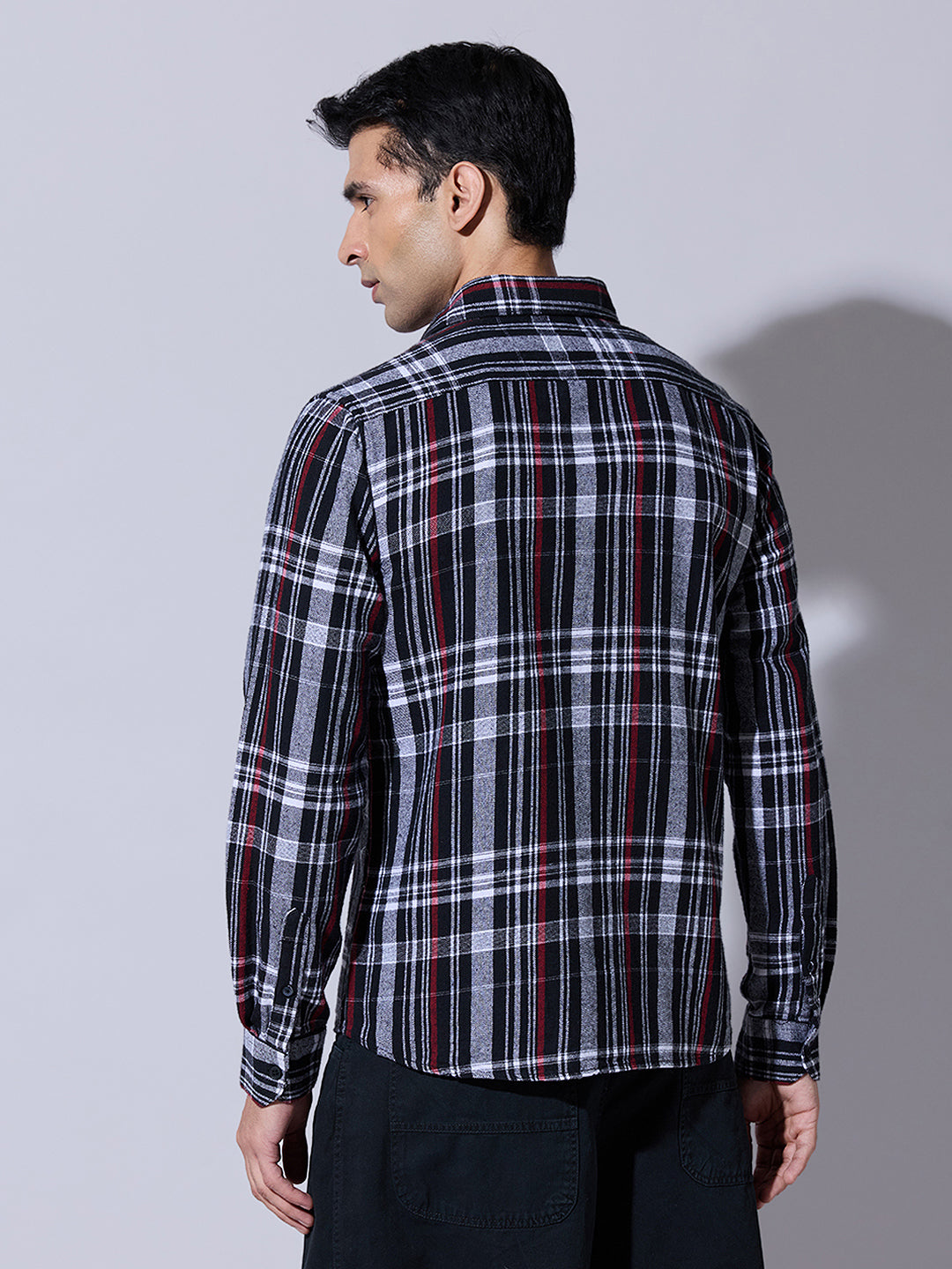 Men's Plaid Checked Black Casual Shirt