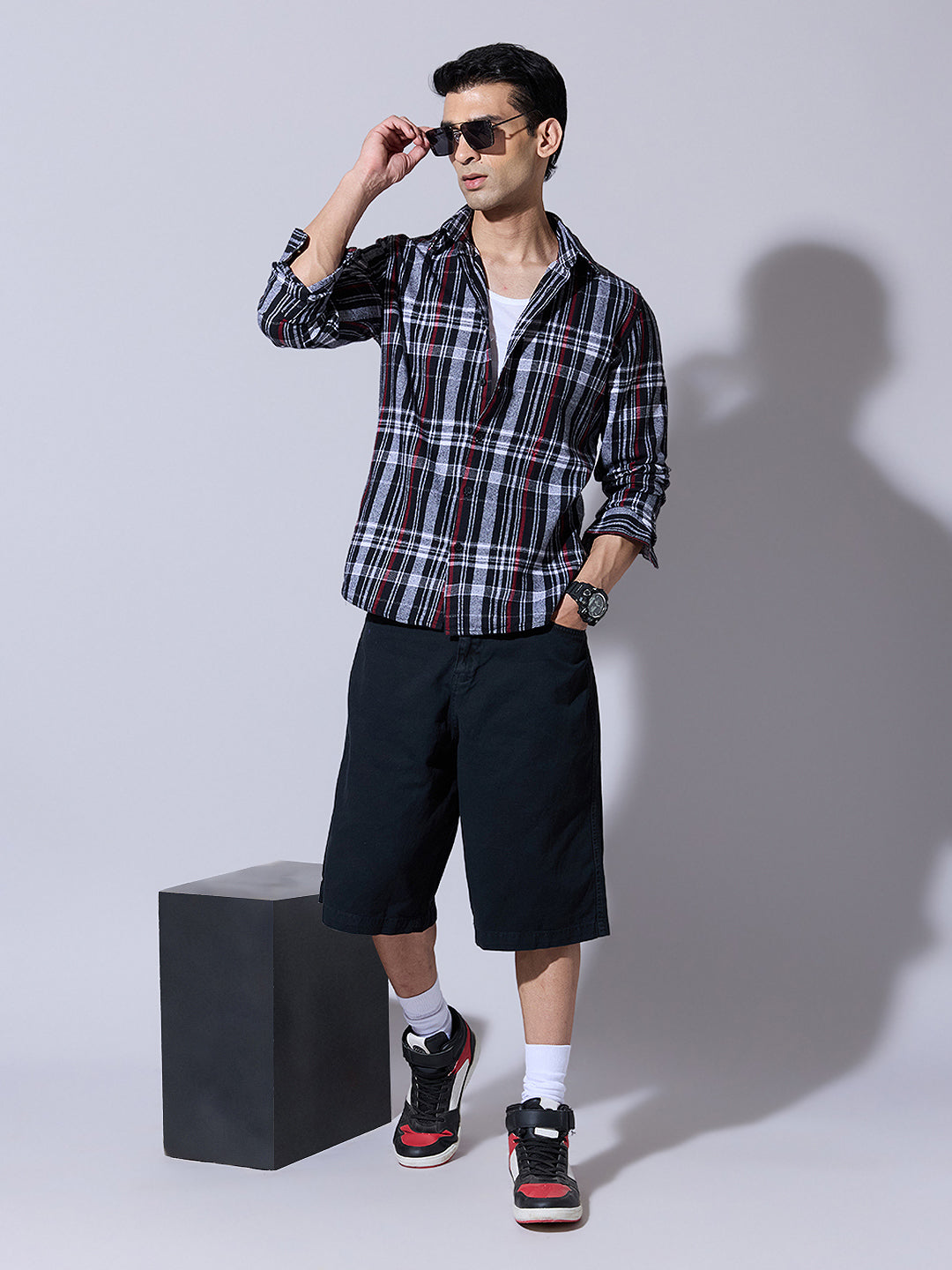 Men's Plaid Checked Black Casual Shirt