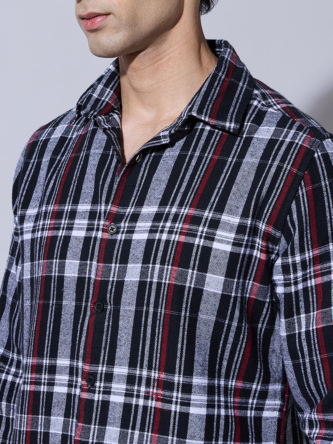 Men's Plaid Checked Black Casual Shirt