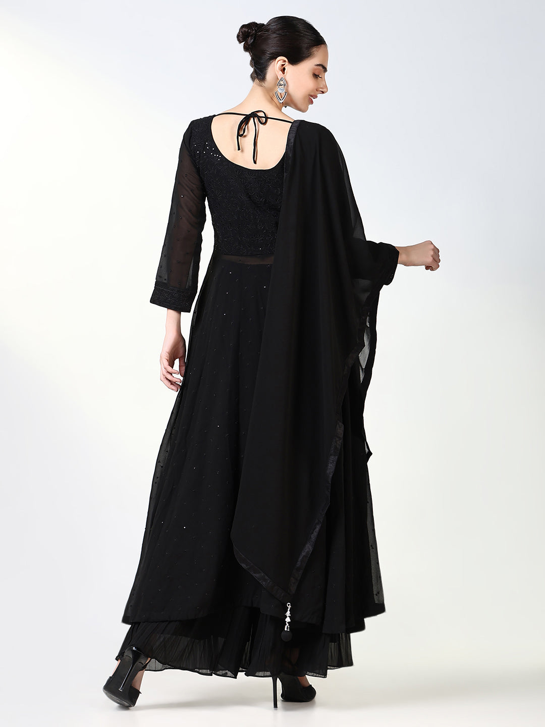 Women Solid Black Anarkali Kurta Set with Dupatta